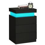 Modern Black Nightstand with Charging Station and LED