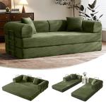 79" Modular Green Sofa Bed with Pillows
