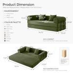 79" Modular Green Sofa Bed with Pillows