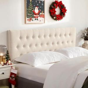 Tufted Beige Upholstered Queen Headboard with Adjustable Height