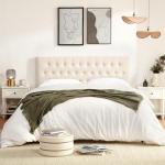 Tufted Beige Upholstered Queen Headboard with Adjustable Height