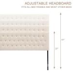 Tufted Beige Upholstered Queen Headboard with Adjustable Height