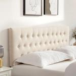 Tufted Beige Upholstered Queen Headboard with Adjustable Height