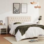 Tufted Beige Upholstered Queen Headboard with Adjustable Height