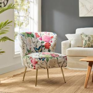 Floral Accent Chair with Golden Metal Legs