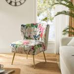 Floral Accent Chair with Golden Metal Legs