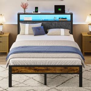Full Size Platform Bed Frame with LED Lights
