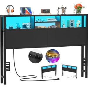 Queen Size Headboard with Storage and USB Ports