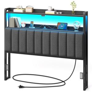 Black Full Size Bed Headboard with LED Lights