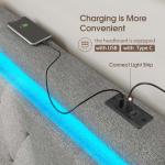 Gray Full Size Bed Headboard with Adjustable LED Lights