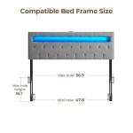Gray Full Size Bed Headboard with Adjustable LED Lights