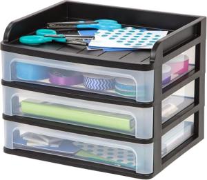 IRIS USA Medium 3-Drawer Desktop Organizer, Black