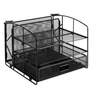 Black 3-Tray Desk Organizer with Drawer and File Holder