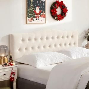 Tufted King Size Upholstered Headboard in Beige