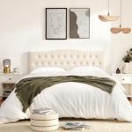 Tufted King Size Upholstered Headboard in Beige