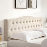 Tufted King Size Upholstered Headboard in Beige