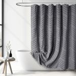 Gray Boho Tassel Shower Curtain with Hooks