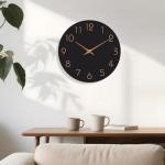 14-Inch Black Silent Wall Clock with Rose Gold Numbers