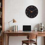 14-Inch Black Silent Wall Clock with Rose Gold Numbers
