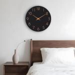 14-Inch Black Silent Wall Clock with Rose Gold Numbers