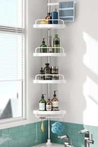 4-Tier Corner Shower Caddy with Stainless Steel Pole