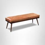 Tufted Leather Bed Bench in Cognac Tan