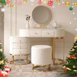 White Vanity Makeup Table Set with Lighted Mirror