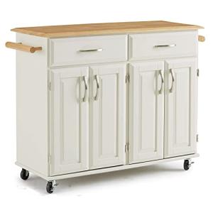 Off-White Mobile Kitchen Island Cart with Wood Top