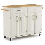 Off-White Mobile Kitchen Island Cart with Wood Top