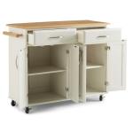 Off-White Mobile Kitchen Island Cart with Wood Top