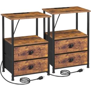 Set of 2 Bedside Tables with Charging Station
