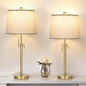 Adjustable Gold Table Lamps Set with White Shade