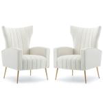 Beige Velvet Wingback Accent Chair Set of 2