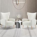 Beige Velvet Wingback Accent Chair Set of 2