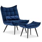 Blue Velvet Accent Chair with Ottoman