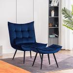 Blue Velvet Accent Chair with Ottoman