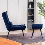 Blue Velvet Accent Chair with Ottoman
