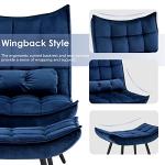 Blue Velvet Accent Chair with Ottoman