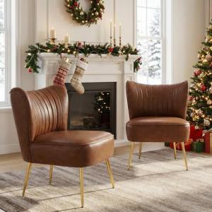 Set of 2 Modern PU Leather Accent Chairs