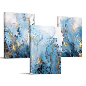 Blue Gold Abstract Canvas Wall Art Set