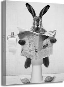 Cute Rabbit Bathroom Wall Art - Farmhouse Style