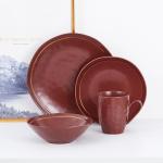 Clara 32-Piece Burgundy Porcelain Dinnerware Set