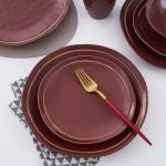 Clara 32-Piece Burgundy Porcelain Dinnerware Set