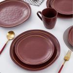 Clara 32-Piece Burgundy Porcelain Dinnerware Set