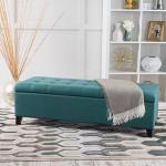 Dark Teal Fabric Storage Ottoman by Christopher Knight