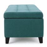 Dark Teal Fabric Storage Ottoman by Christopher Knight