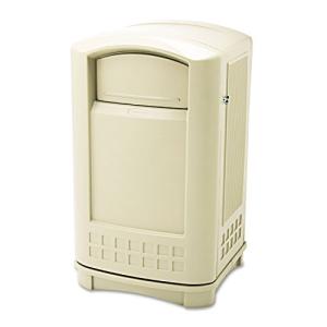 Beige 50-Gallon Plaza Trash Can with Swing Doors