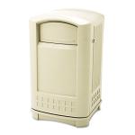 Beige 50-Gallon Plaza Trash Can with Swing Doors