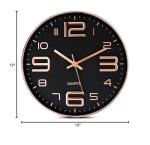12-Inch Black Wall Clock with Rose Gold Accents