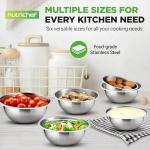 NutriChef 6-Piece Stainless Steel Mixing Bowl Set
